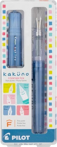 Pluma Fuente Pilot Kakuno Azul Transparente Punta Fina Plateada